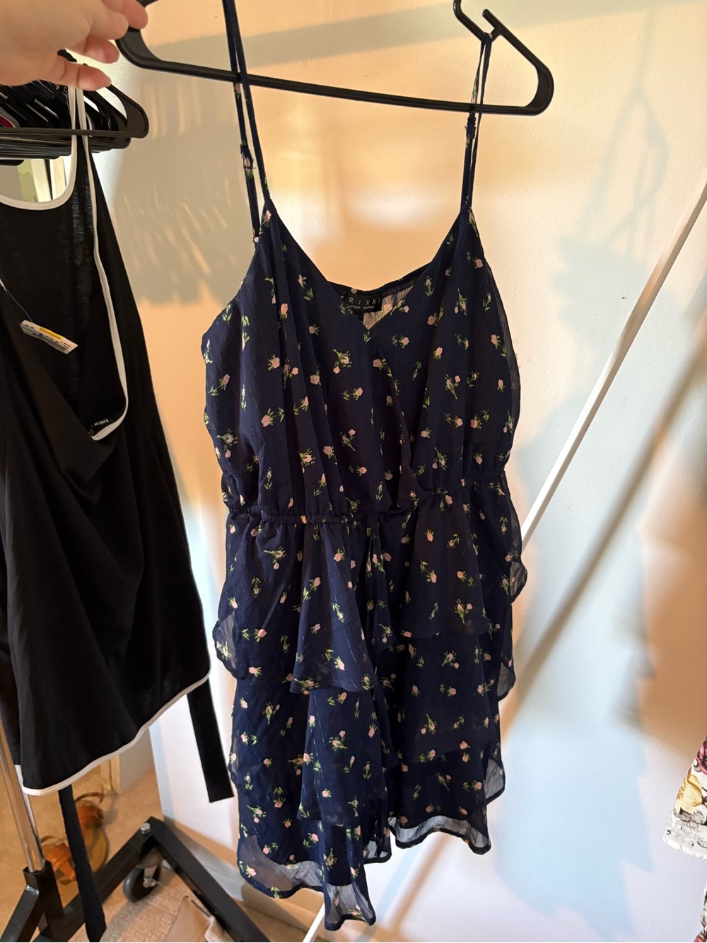 Trixxi Navy Floral Tiered Spaghetti Strap Dress